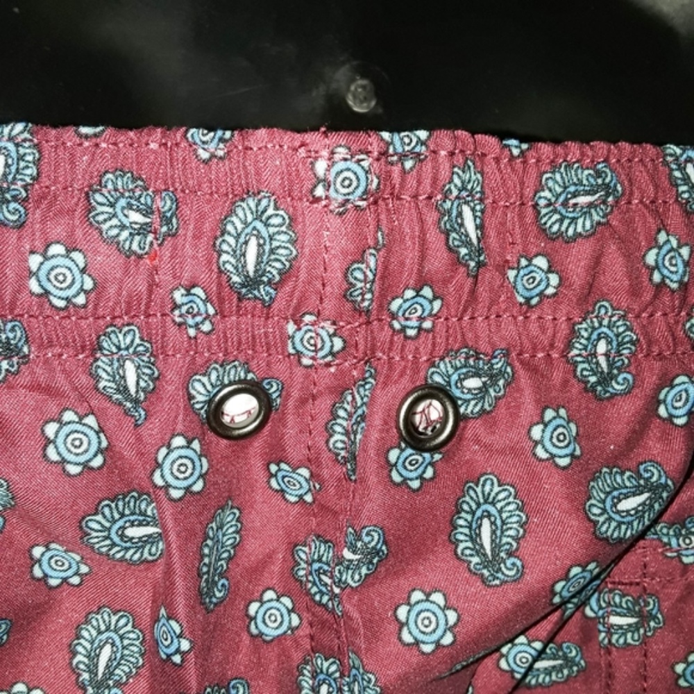 Men's Burgundy Red Blue Paisley Swim Trunks Shorts - Picture 3 of 7